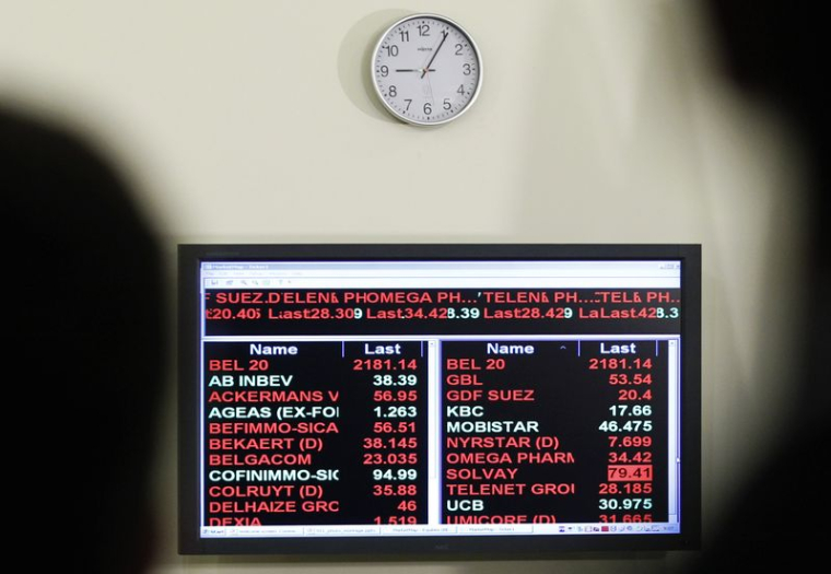 Le tableau affichant l'indice BEL 20 est visible à la Bourse NYSE Euronext de Bruxelles