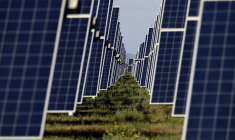 Un parc photovoltaïque de Naturgy, dans la région espagnole de Castille-La Manche (illustration) ( AFP / OSCAR DEL POZO )