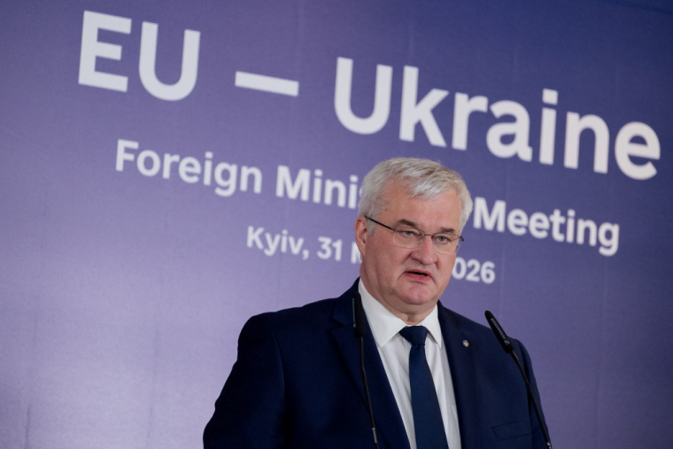 Le chef de la diplomatie ukrainienne, Andriï Sybiga, à Kiev le 31 mars 2026. ( AFP / TETIANA DZHAFAROVA )