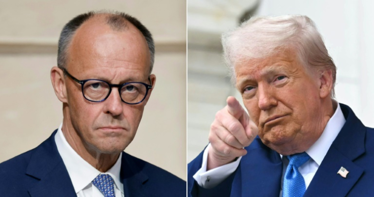 Montage photos du 3 juin 2025 du chancelier allemand Friedrich Merz (g) et du président américain Donald Trump ( POOL / Ludovic MARIN )