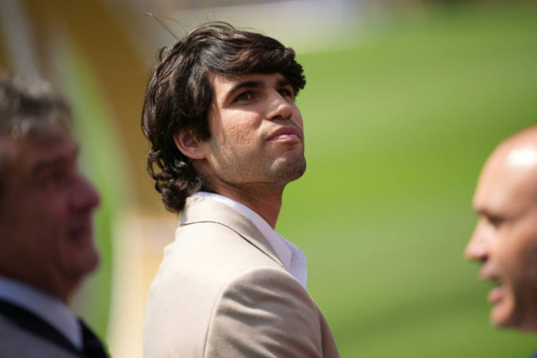 Le joueur de tennis espagnol Carlos Alcaraz avant la finale de la Coupe du monde 2026 opposant l'Espagne à l'Argentine, le 19 juillet 2026, à East Rutherford (New Jersey) ( GETTY IMAGES NORTH AMERICA / Andrew Harnik )
