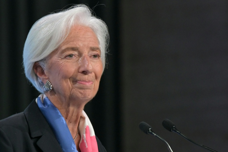 La présidente de la BCE Christine Lagarde, lors d'une conférence de presse à l'issue d'une réunion du conseil des gouverneurs de l'institution délocalisée à Florence, le 30 octobre 2025 ( AFP / Tiziana FABI )