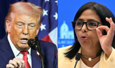 Portrait combiné du président américain Donald Trump et de la chef de l'Etat intérimaire vénézuélienne Delcy Rodriguez ( AFP / Mandel NGAN )