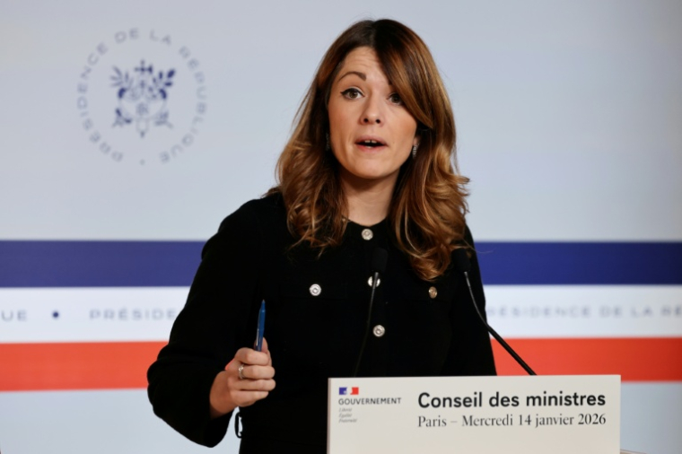 La porte-parole du gouvernement Maud Bregeon à l'issue du Conseil des ministres le 14 janvier 2026, à Paris ( AFP / Ludovic MARIN )