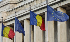Drapeaux roumains et européens à Bucarest, Roumanie