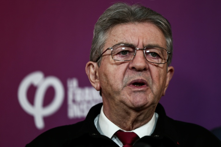 Jean-Luc Mélenchon, leader de la France Insoumise, lors d'une conférende de presse, le 6 octobre 2025 à Paris ( AFP / Thibaud MORITZ )