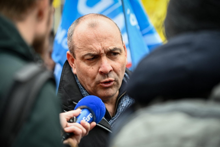 Le secrétaire général de la CFDT Laurent Berger à Paris le 28 mars. ( AFP / CHRISTOPHE ARCHAMBAULT )
