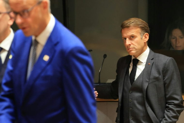 Le président français Emmanuel Macron à Bruxelles le 15 octobre 2026 ( AFP / Ludovic MARIN )