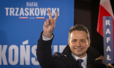 Le maire de Varsovie Rafal Trzaskowski, le 11 avril 2025, à Konskie, en Pologne ( AFP / Wojtek RADWANSKI )