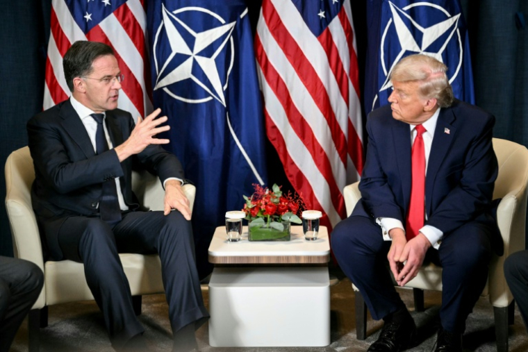 Le président américain Donald Trump (d) et le secrétaire général de l'Otan, Mark Rutte, lors d'une rencontre en marge du Forum économique mondial (WEF) à Davos, le 21 janvier 2026 en Suisse ( AFP / Mandel NGAN )