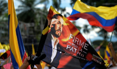 Un drapeau du candidat à la présidentielle colombienne Abelardo de la Espriella, à Buga en Colombie, le 14 juin 2026 ( AFP / JOAQUIN SARMIENTO )