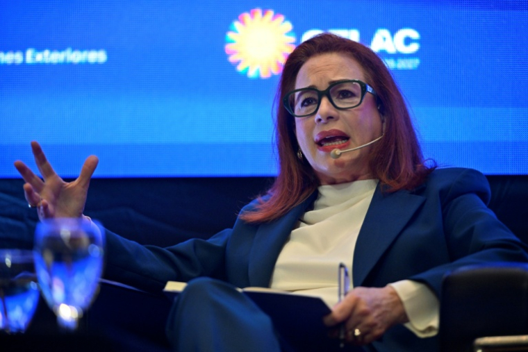L'ancienne ministre des Affaires étrangères et de la Défense de l'Equateur à Montevideo, le 3 août 2026.  ( AFP / Santiago Mazzarovich )
