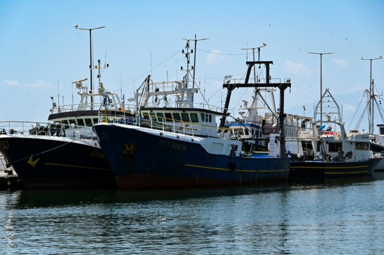 Des chalutiers au port de Nea Michaniona, dans le nord de la Grèce, le 24 mai 2025 ( AFP / Sakis Mitrolidis )