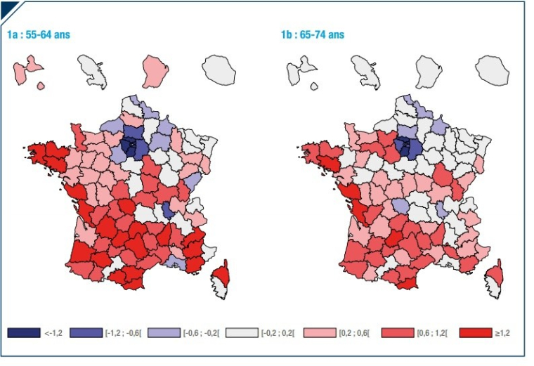 Soldes migratoires départementaux par tranche d’âge (en %) - Sources : Insee, recensement 2018, fichier Migrations résidentielles – Calculs CDC