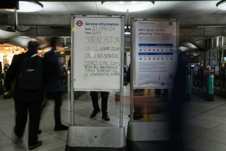 La station de métro Westminster dans le centre de Londres, le 21 avril 2024, nouvelle journée de grève à l'appel des conducteurs ( AFP / CARLOS JASSO )