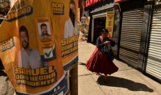 Affiches de campagne à La Paz, le 16 août 2025.  ( AFP / Jorge BERNAL )
