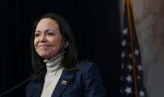 L'opposante vénézuélienne Maria Corina Machado donne une conférence de presse, le 16 janvier 2026 à Washington ( AFP / Alex WROBLEWSKI )