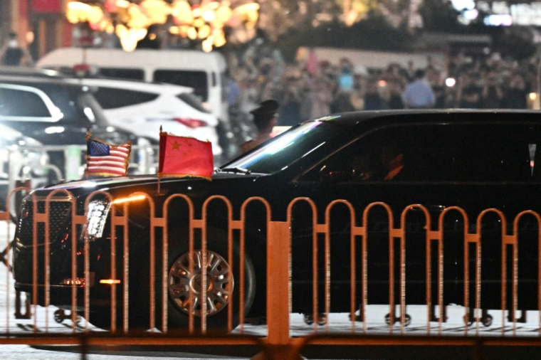 Le cortège du président américain Donald Trump arrive à l'hôtel Four Seasons de Pékin, le 13 mai 2026 ( AFP / Pedro Pardo )