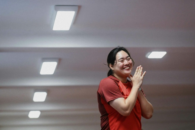 La médaillée d'or olympique en javelot, Haruka Kitaguchi, lors d'une séance d'entraînement dans la ville tchèque de Domazlice, le 14 août 2025 ( AFP / Michal Cizek )