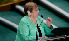 L'ancienne présidente du Chili et candidate au poste de secrétaire générale des Nations unies, Michelle Bachelet, prend la parole lors d'un débat durant une séance plénière de l'Assemblée générale de l'ONU à New York, le 23 juillet 2026 ( AFP / Leonardo MUNOZ )