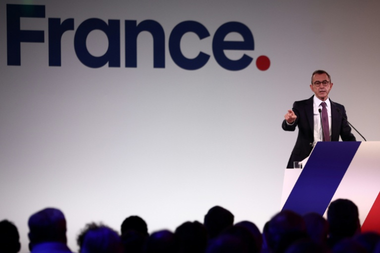Le président des Républicains (LR) et candidat à la présidentielle, Bruno Retailleau, lors du meeting de lancement de sa campagne, le 20 juin 2026 à Paris ( AFP / Guillaume BAPTISTE )