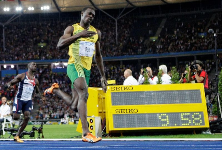 Usain Bolt lors de son record du monde du 100 mètres