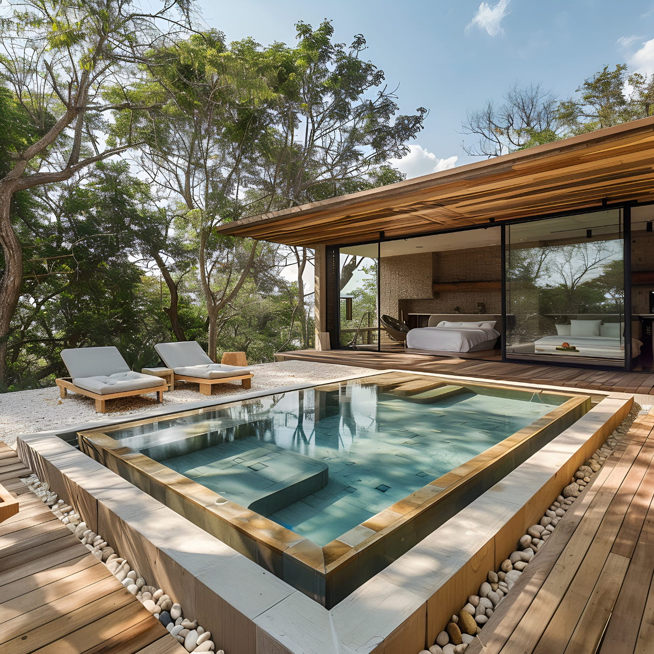 La mini piscine permet de se rafraîchir même dans un petit jardin (Crédits: Adobe Stock - IA)