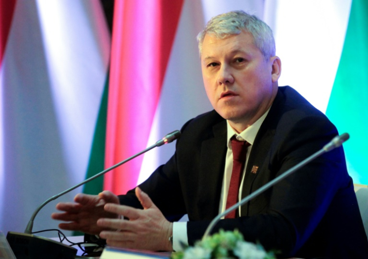 Le ministre de l'Intérieur roumain Catalin Predoiu, le 22 novembre 2024 à Budapest ( AFP / Peter Kohalmi )