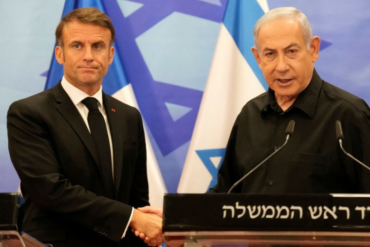 Le Premier ministre israélien Benjamin Netanyahu et le président français Emmanuel Macron lors d'une conférence de presse à Jérusalem