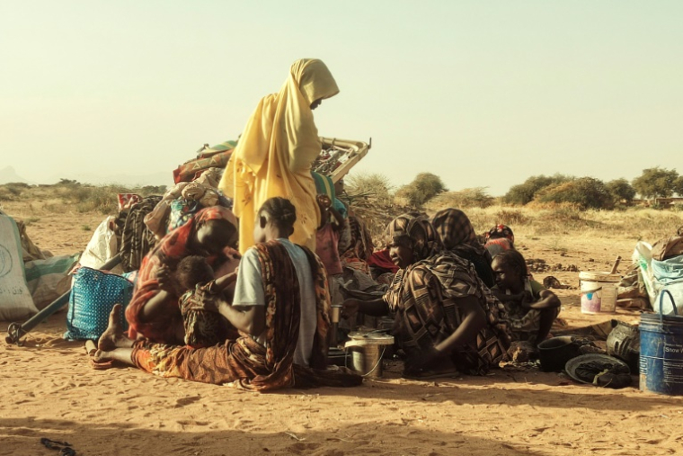 Des déplacés soudanais près de Tawila, dans le Darfour-Nord, après avoir fui le camp de Zamzam, le 14 février 2025 ( AFP / - )