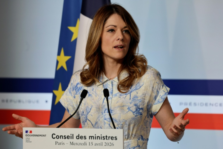 La ministre déléguée à l'Energie et porte-parole du gouvernement, Maud Bregeon, lors d'une conférence de presse à l'issue du Conseil des ministres, le 15 avril 2026 à Paris ( AFP / Ludovic MARIN )