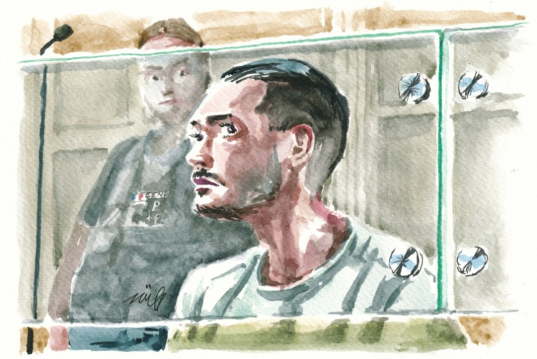Croquis d'audience montrant Othman Garrido durant son procès devant la cour d'assises spéciale de Paris, le 14 septembre 2026 ( AFP / ZZIIGG )