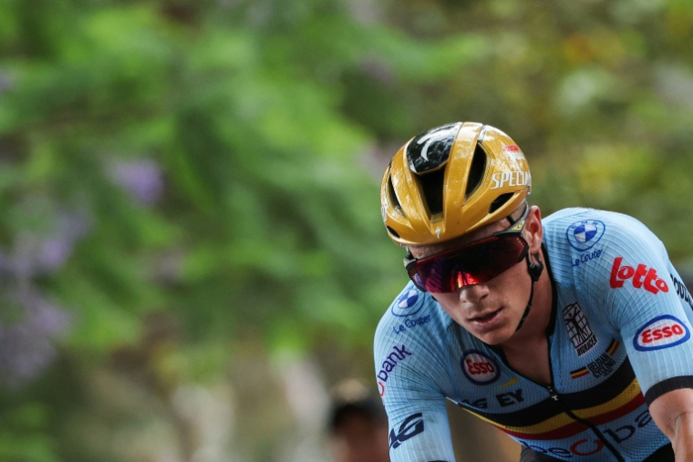 Le Belge Remco Evenepoel, deuxième des Mondiaux de cyclisme, le 28 septembre 2025 à Kigali au Rwanda ( AFP / Anne-Christine POUJOULAT )