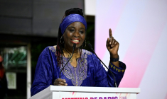 Rachel Kéké, ancienne femme de chambre et députée, candidate La France insoumise (LFI) à la mairie de sa ville de Chevilly-Larue (Val-de-Marne), à Aubervilliers, le 25 mai 2024 durant la campagne pour les élections européennes ( AFP / JULIEN DE ROSA )