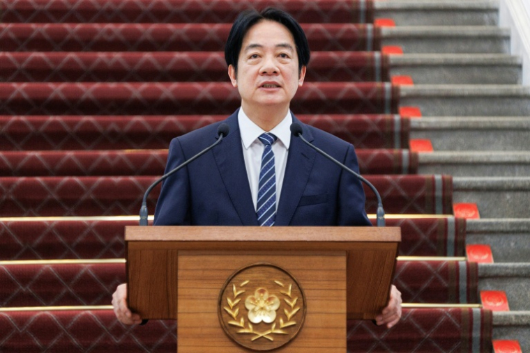 Le président taïwanais Lai Ching-te prononce un discours à l'occasion du premier anniversaire de son investiture, le 20 mai 2025 à Taipei ( AFP / CHENG Yu-chen )