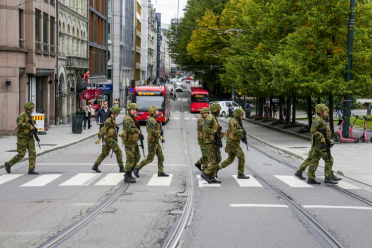 Des soldats participent à un exercice, visant à protéger les autorités, les infrastructures critiques et les installations destinées à l’accueil des forces alliées en situation de crise, le 14 septembre 2026 à Oslo, en Norvège ( NTB / Cornelius POPPE )