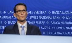 Le président de la Banque nationale suisse (BNS), Martin Schlegel, lors d'une assemblée générale de la banque centrale suisse à Berne, le 25 avril 2025. ( AFP / FABRICE COFFRINI )