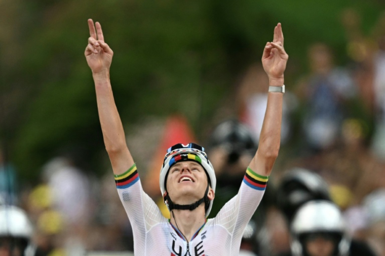 Tadej Pogacar lors de sa victoire dans la 6e étape du Tour de France, le 9 juillet 2026 à Gavarnie-Gèdre ( AFP / Loic VENANCE )