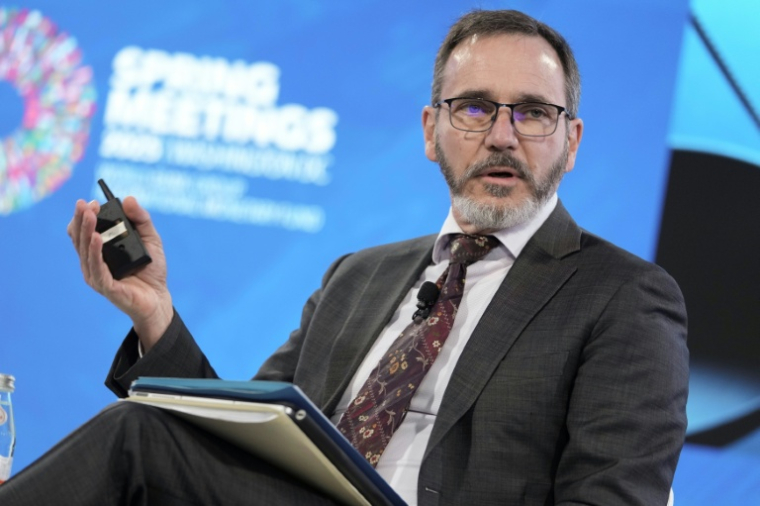 L'économiste en chef du Fonds monétaire international, Pierre-Olivier Gourinchas, à Washington le 23 avril 2025. ( AFP / Oliver Contreras )