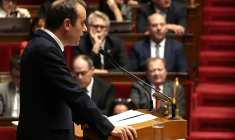 Le Premier ministre Sébastien Lecornu prononce son discours de politique générale à l'Assemblée nationale, le 14 octobre 2025. ( AFP / THOMAS SAMSON )