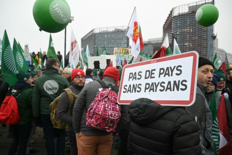 Des agriculteurs européens manifestent devant le Parlement européen contre l'accord de libre-échange entre l'UE et les pays du Mercosur, à la veille d'un vote sur une saisine des tribunaux, le 20 janvier 2026 à Strasbourg ( AFP / NICOLAS TUCAT )