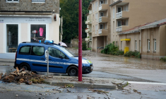 Le village de Bourg-Argental inondé le 17 octobre 2024.  ( AFP / SYLVAIN THIZY )
