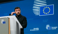 Le président ukrainien Volodymyr Zelensky, à Bruxelles, le 23 octobre 2025 ( AFP / NICOLAS TUCAT )