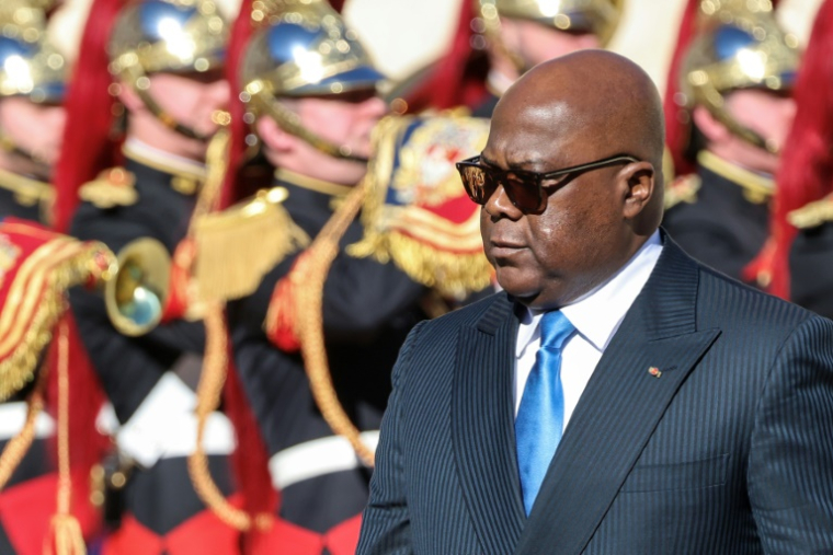 Le président de la République démocratique du Congo (RDC), Félix Tshisekedi, au palais de l'Elysée, le 25 février 2025, lors d'une visite en France ( AFP / Ludovic MARIN )