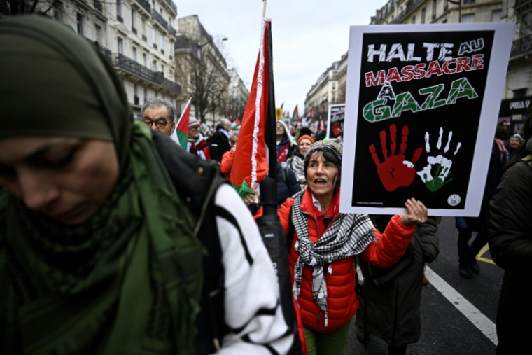 Manifestation en soutien aux Palestiniens de la bande de Gaza, le 29 novembre 2025 à Paris ( AFP / JULIEN DE ROSA )