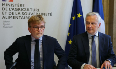 Marc Fesneau (Ministre de l'agriculture) et Bruno Le Miare (Ministre de l'économie) au comité de suivi des négociations commerciales, Paris le 26 janvier 2024. ( AFP / THOMAS SAMSON )