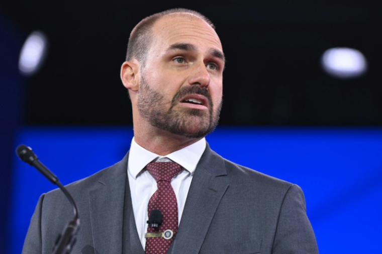 Eduardo Bolsonaro, fils de l'ex-président brésilien Jair Bolsonaro, dans le Maryland le 20 février 2025. ( AFP / SAUL LOEB )