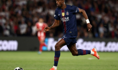 L'attaquant du Paris Saint-Germain Ousmane Dembélé le 28 avril 2026 au Parc-des-Princes à Paris lors de la demi-finale aller dela C1 contre le Bayern ( AFP / FRANCK FIFE )