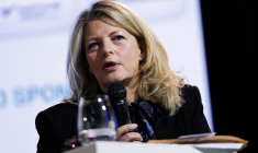 La présidente de l'AMF, Marie-Anne Barbat-Layani, à Paris le 18 mars 2025. ( AFP / THIBAUD MORITZ )