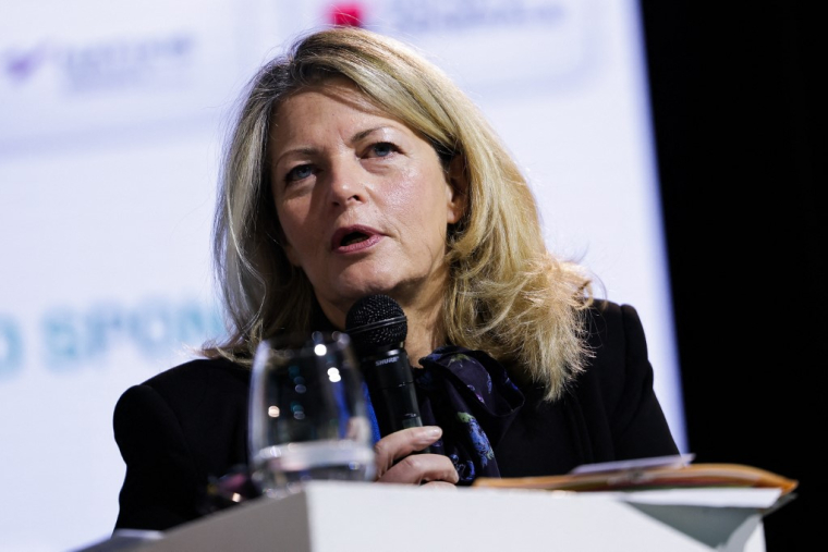 La présidente de l'AMF, Marie-Anne Barbat-Layani, à Paris le 18 mars 2025. ( AFP / THIBAUD MORITZ )